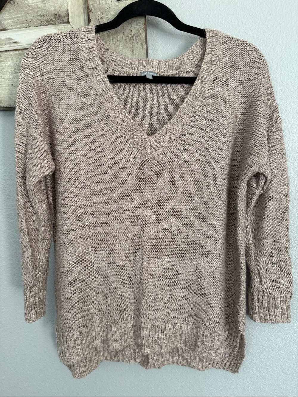 Charlotte Russe Neutral Knit V-Neck Sweater - Light Beige
